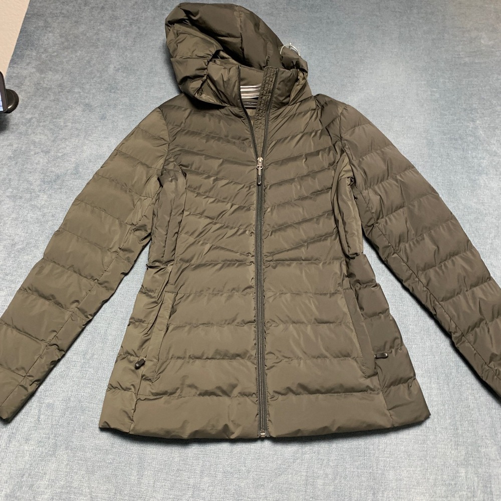 32 Degrees Hooded Jacket Women S Olive Green Quilted Long Sleeve Full Zip Winter